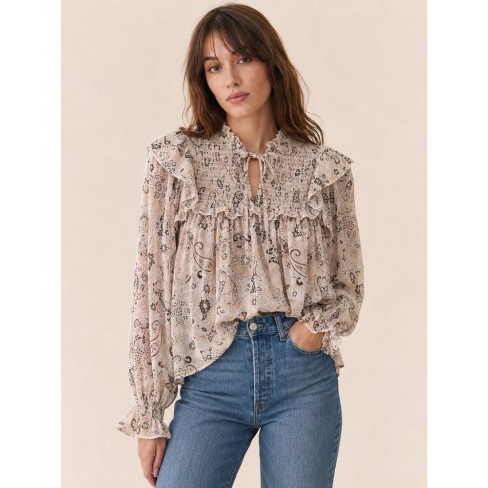 Maison d’Amélie Paris Paisley Smocked Ruffle Blouse M